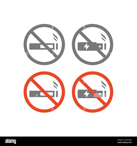 No Smoking And Vaping Vector Icon Set No Electronic Cigarette Red Sign