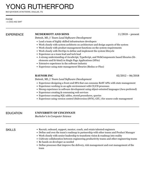 Team Lead Software Development Resume Samples Velvet Jobs