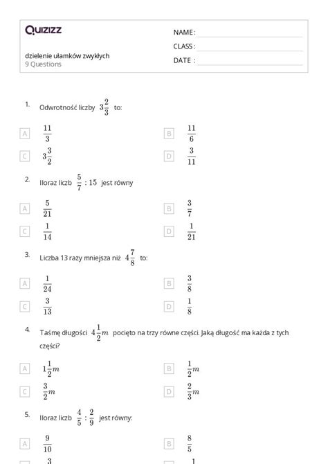 Ponad Dzielenie Arkuszy Roboczych Dla Klasa W Quizizz Darmowe I