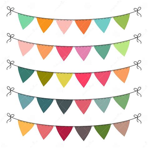 Set Of Multi Colored Flat Buntings Garlands Triangle Flags