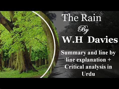 11th Class Book 3 English The Rain Poem By W H Davies Explanation