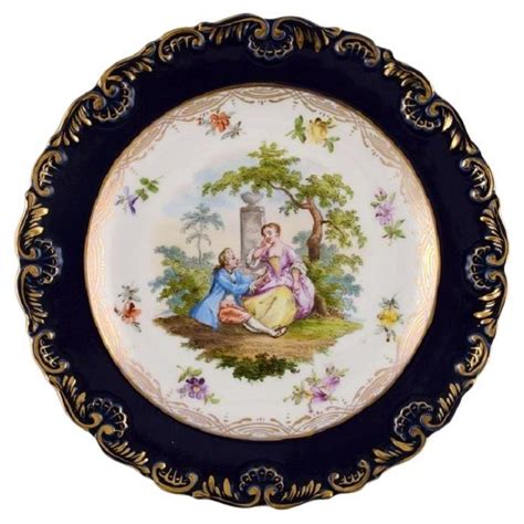 Plato Antiguo De Meissen En Porcelana Pintada A Mano Finales Del Siglo