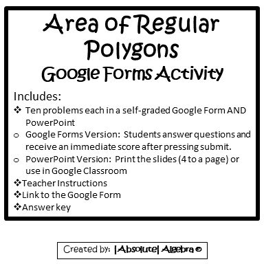 Area Of Regular Polygons Google Forms Quiz Practice Absolute Algebra