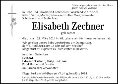 Traueranzeigen Von Elisabeth Zechner Trauer Kleinezeitung At