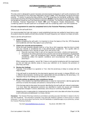 Fillable Online Victorian Pharmacy Authority Vpa Self Audit Form Fax