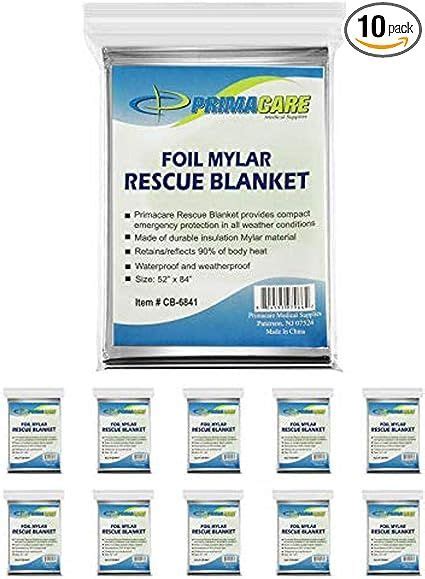 Primacare HB 10 Emergency Foil Mylar Thermal Blanket Pack Of 10 52