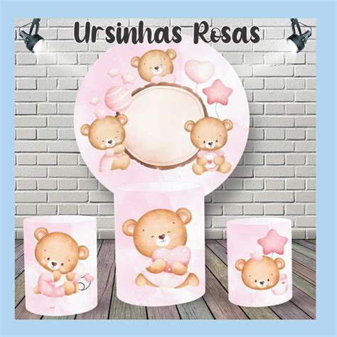 Kit Painel De Festa E Capas De Cilindros Ursinha Rosa Elo7