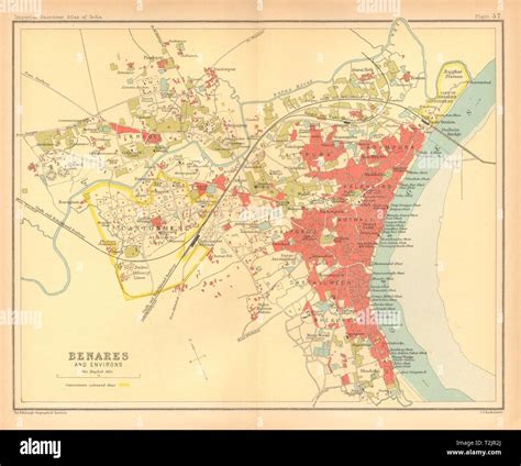 Benarés Varanasi plan de la ciudad El Ganges Ghats del acuartelamiento