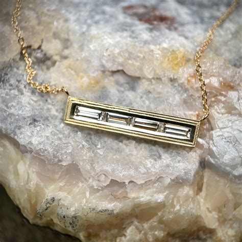 Baguette Diamond Bar Necklace Sholdt Jewelry Design