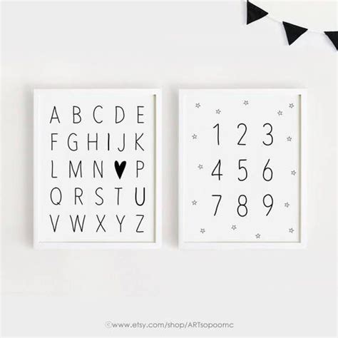 Printable Alphabets And Numbers Poster Black And White Abcd Wall Art