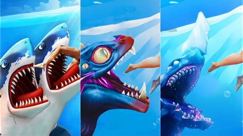 Hungry Shark World And Evolution Vs Double Head Shark Attack New Mod 2022 All Sharks Unlocked