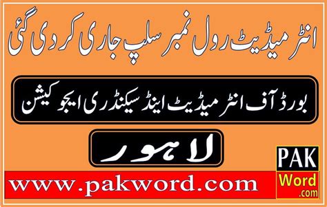 Bise Lahore Intermediate Roll Number Slip 2024 Annual Exam