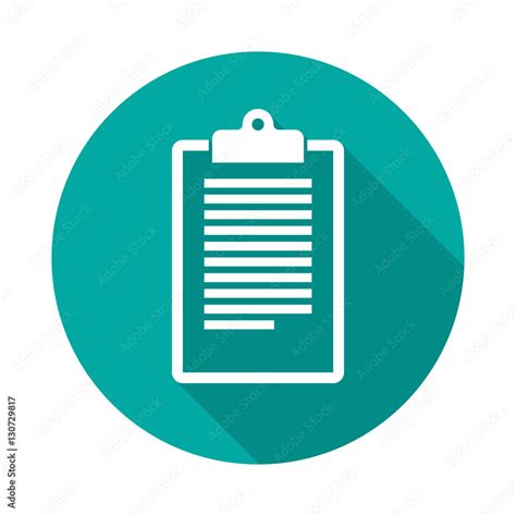 Clipboard Icon With Long Shadow Flat Design Style Round Icon Notepad