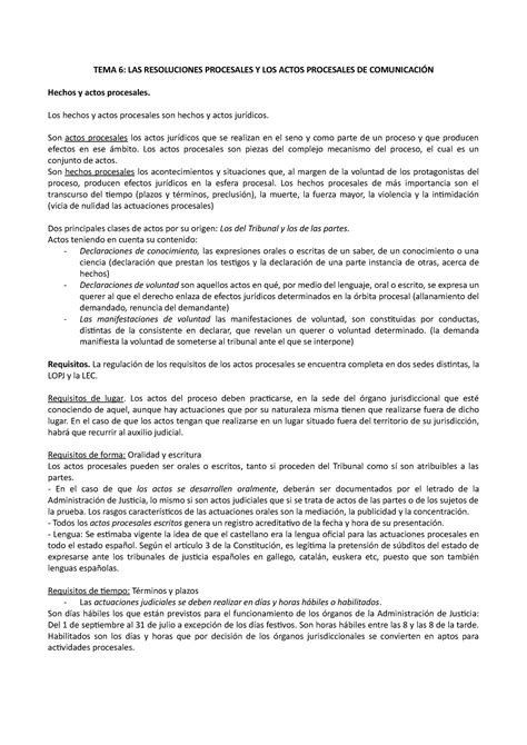 Tema Resoluciones Y Actos Procesales Tema Las Resoluciones