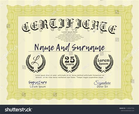 Yellow Certificate Diploma Template Superior Design Stock Vector