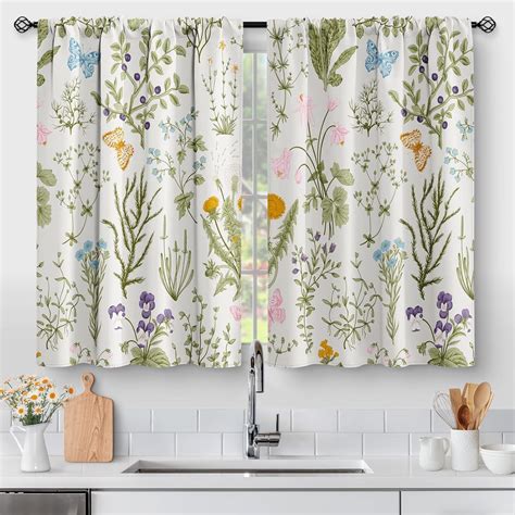 Amazon.com: Aimego Flowers Floral Kitchen Curtains - Leaves Spring ...