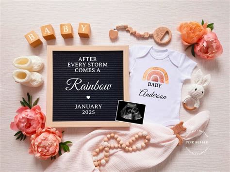 Rainbow Baby Digital Pregnancy Announcement Gender Neutral Template