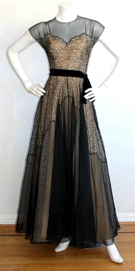 Stunning S Lace Illusion Black And Nude Vintage Evening Gown At StDibs