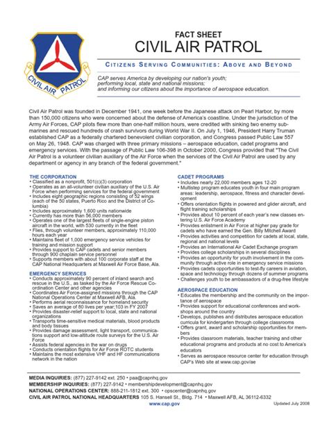 Civil Air Patrol Fact Sheet Pdf Civil Air Patrol Military