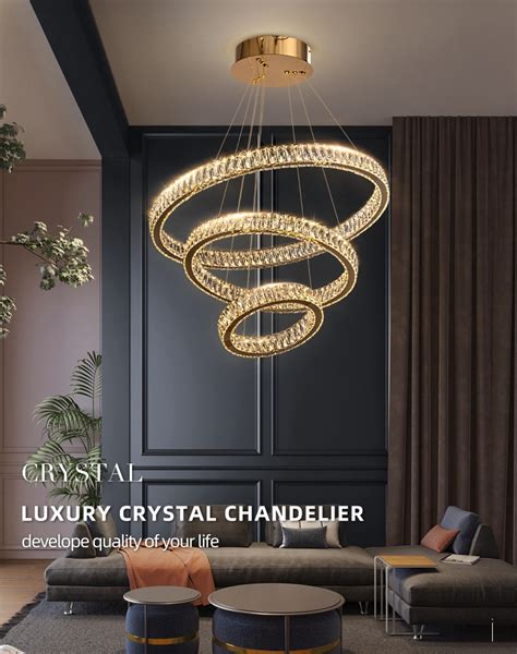 Crystal Chandelier Led Interior Lamp Living Room Luxury Rings