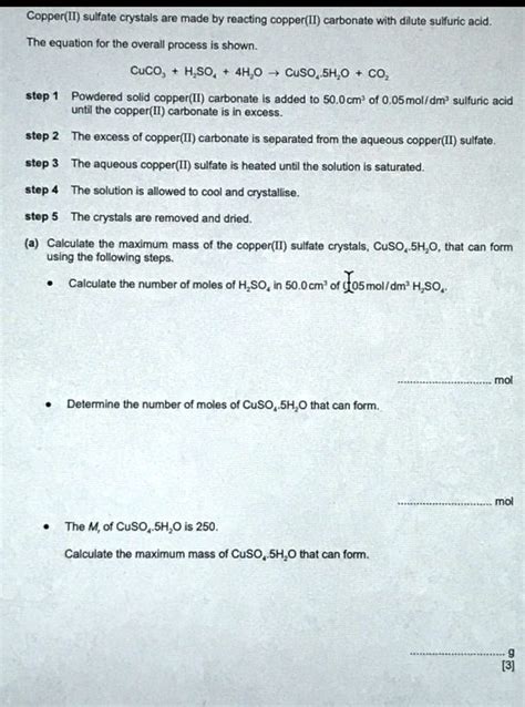 Solved Copperii Sulfate Crystals Are Made By Reacting Copperii Carbonate With Dilute