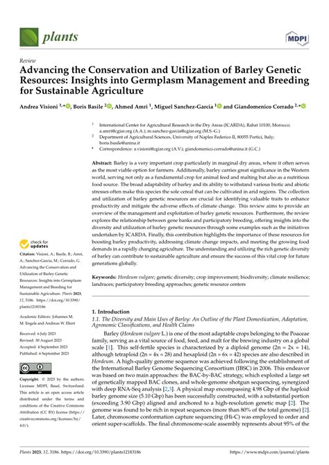 Pdf Advancing The Conservation And Utilization Of Barley Genetic