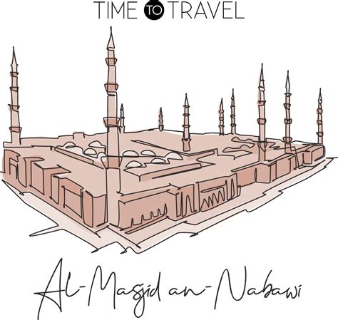 Een Doorlopende Lijntekening Masjidil Een Nabawi Ori Ntatiepunt