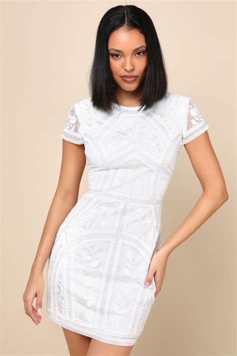 Sexy White Sequin Dress Embroidered Dress White Party Dress Lulus