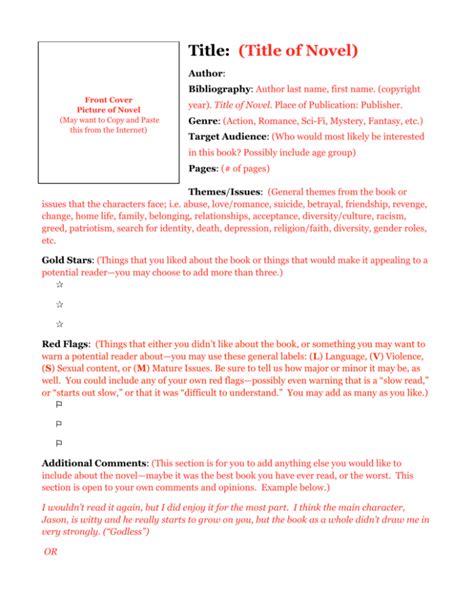 Book Review Template and Instructions