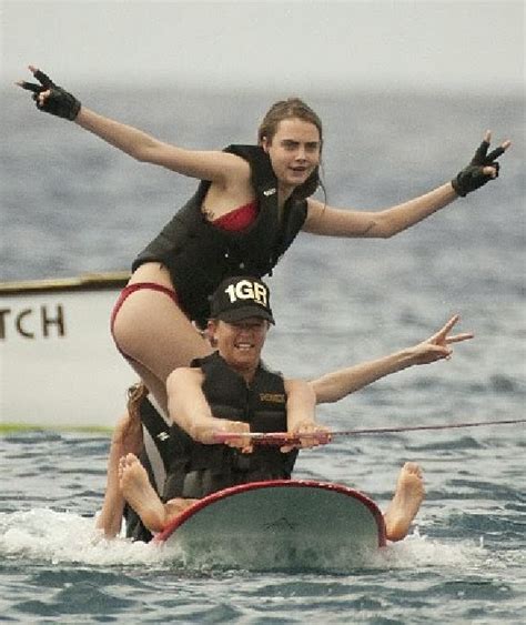 Retro Bikini Cara Delevingne In A Red Bikini While Wake Boarding In