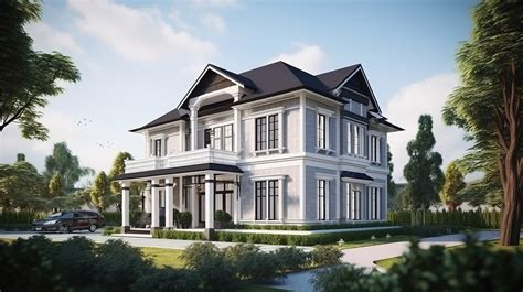 Luxurious Garden Surrounding Modern Classic House A 3d Rendering