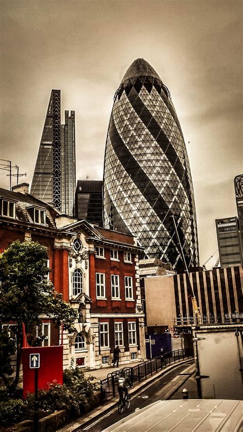 Selective Color Red Building The Gherkin London England Hd Phone