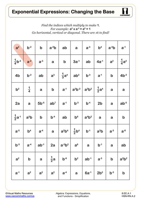 Exponential Expressions Changing The Base Worksheet 8th Grade