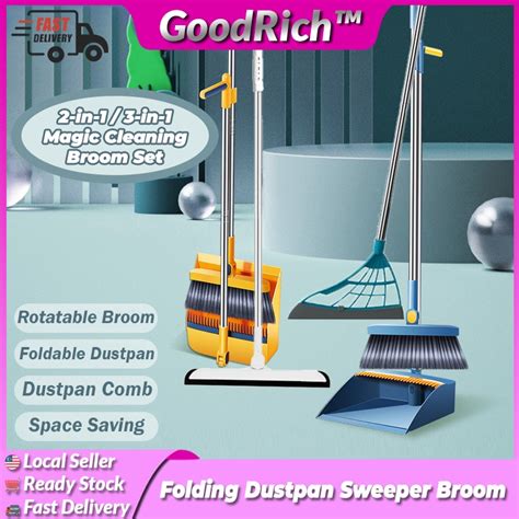 In Rotatable Broom Folding Upright Standing Dustpan Combination