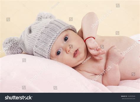 Cute Naked Baby Girl Grey Hat Stock Photo 102953549 Shutterstock