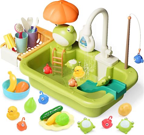 CUTE STONE Play Sink With Running Water Kitchen Sink Toys With