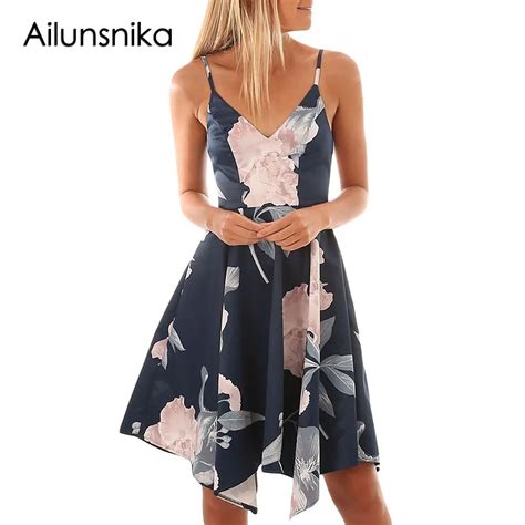 Ailunsnika Summer New Women Sexy Bohemia Floral Print Sleeveless