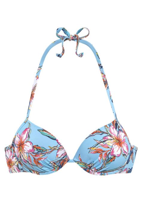 LASCANA Push Up Bikini Top Malia Hellblau Bedruckt Cup C 34