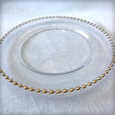 Glass Charger Plate With Gold Beads Wedding Rentals Obx