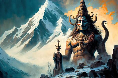 Hindu Deity Lord Shiva Traversing the Himalayas Stock Illustration ...