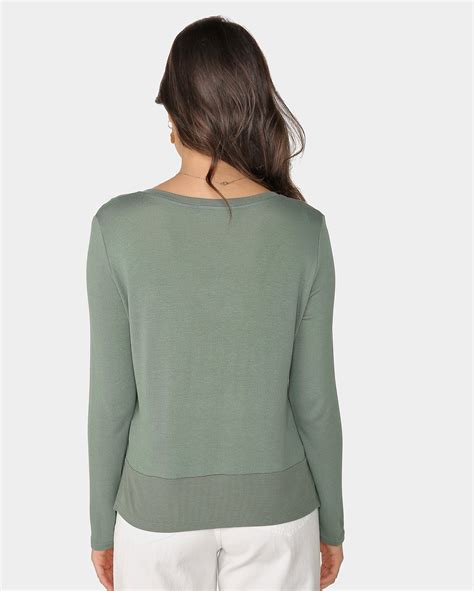 Riachuelo Blusa Feminina Decote V Manga Longa Verde Musgo Pool Basics