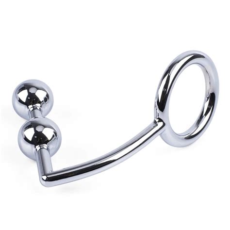 Gay Butt Plug Stainless Steel Metal Anal Hook With Ball Penis Ring For