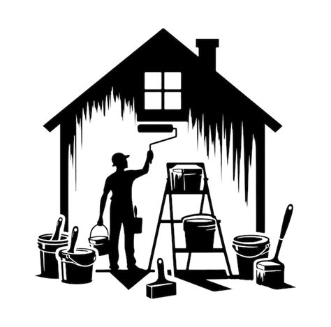 Vector House Painter Building Painter Silhouette Vector Premium AI