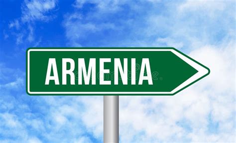 Armenia Road Sign on Cloudy Sky Background Stock Photo - Image of ...