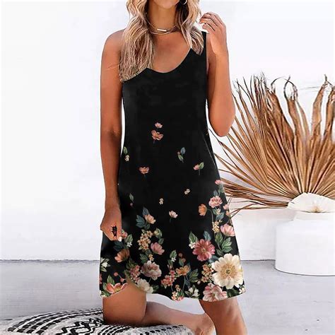 Sakmal Knee Length Summer Dresses For Women 2024 Shift Dress Floral Sexy Summer Casual