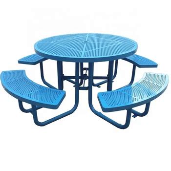 Powder coated steel outdoor bench with table metal picnic table, View ...