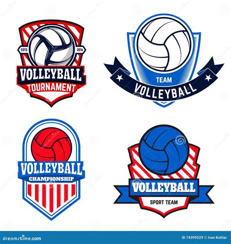 Set Of Volleyball Labels And Logos For Volleyball Teams Stock Vector