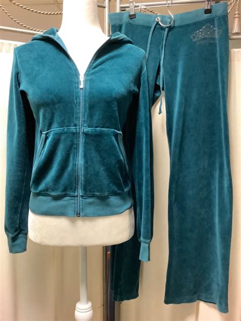 Juicy Couture Teal Velour Low Rise Straight Leg Lounge Pants Zip Up Hoodie Sp Ebay