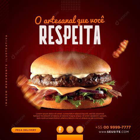 Hambúrguer Artesanal Hamburguerias Social Media PSD Editável download