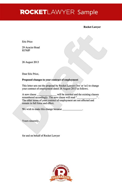 Employment Contract Amendment Letter Change To Employment Terms Letter